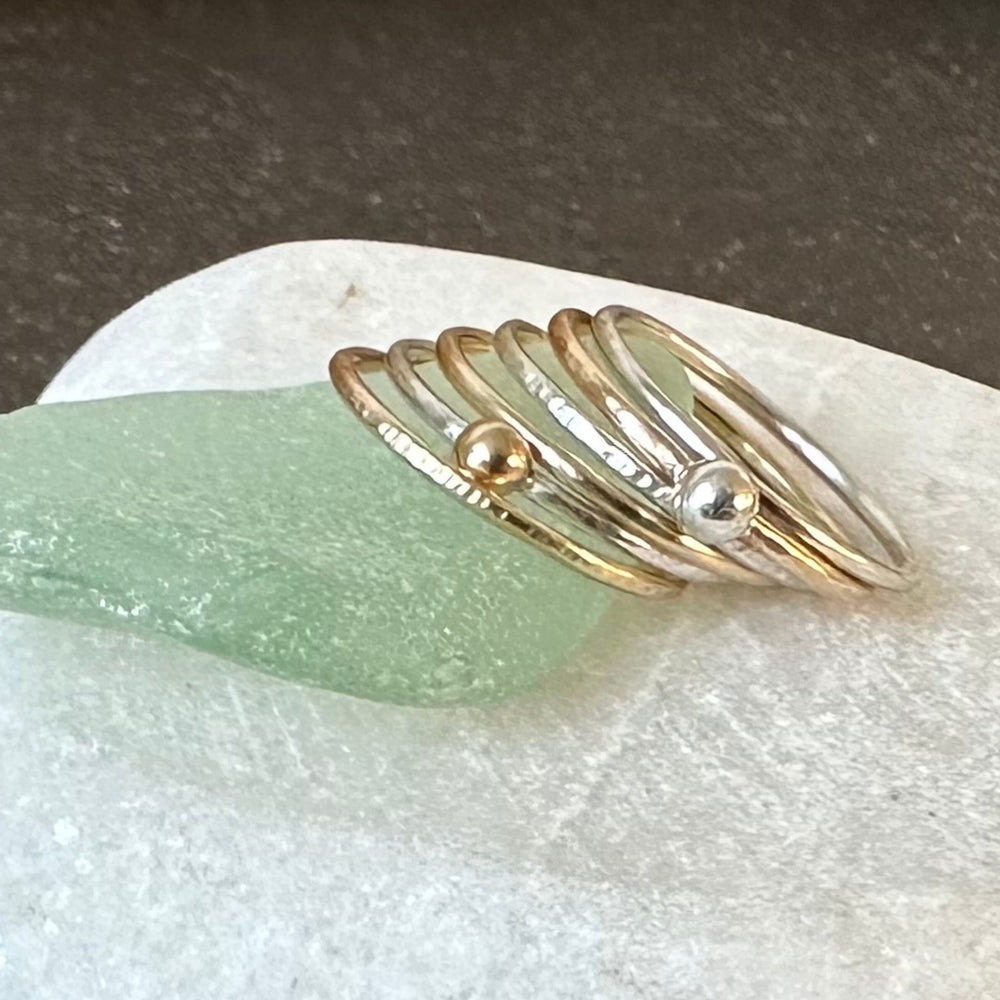 
                  
                    Set of Six Gold and Silver Skinny Stacking Rings, 9ct Gold, 925 Sterling Silver, Nugget Rings, Pebble Rings, Stacking Ring Set
                  
                