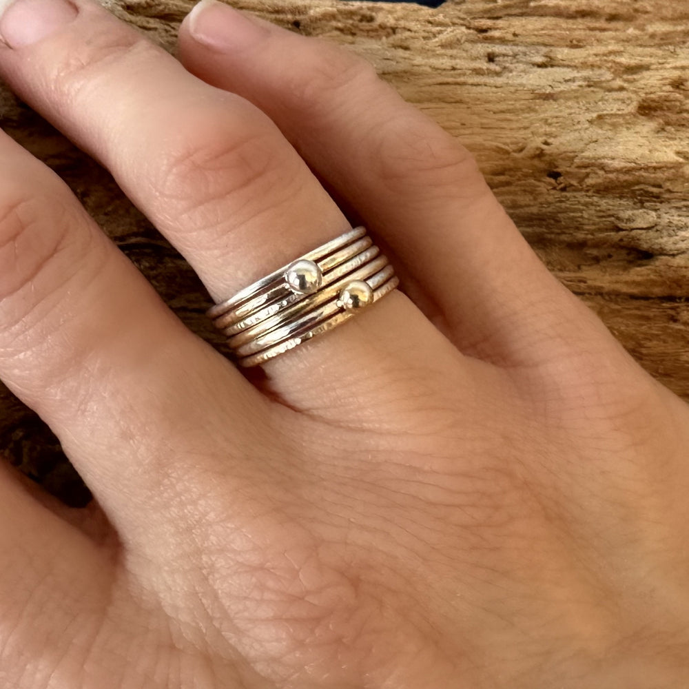 
                  
                    Solid 9ct Gold and 925 Sterling Silver Ring Set, 1.2mm, 1.5mm, 1.8mm, Hallmarked Gold and Silver Hammered Ring Set of Two
                  
                