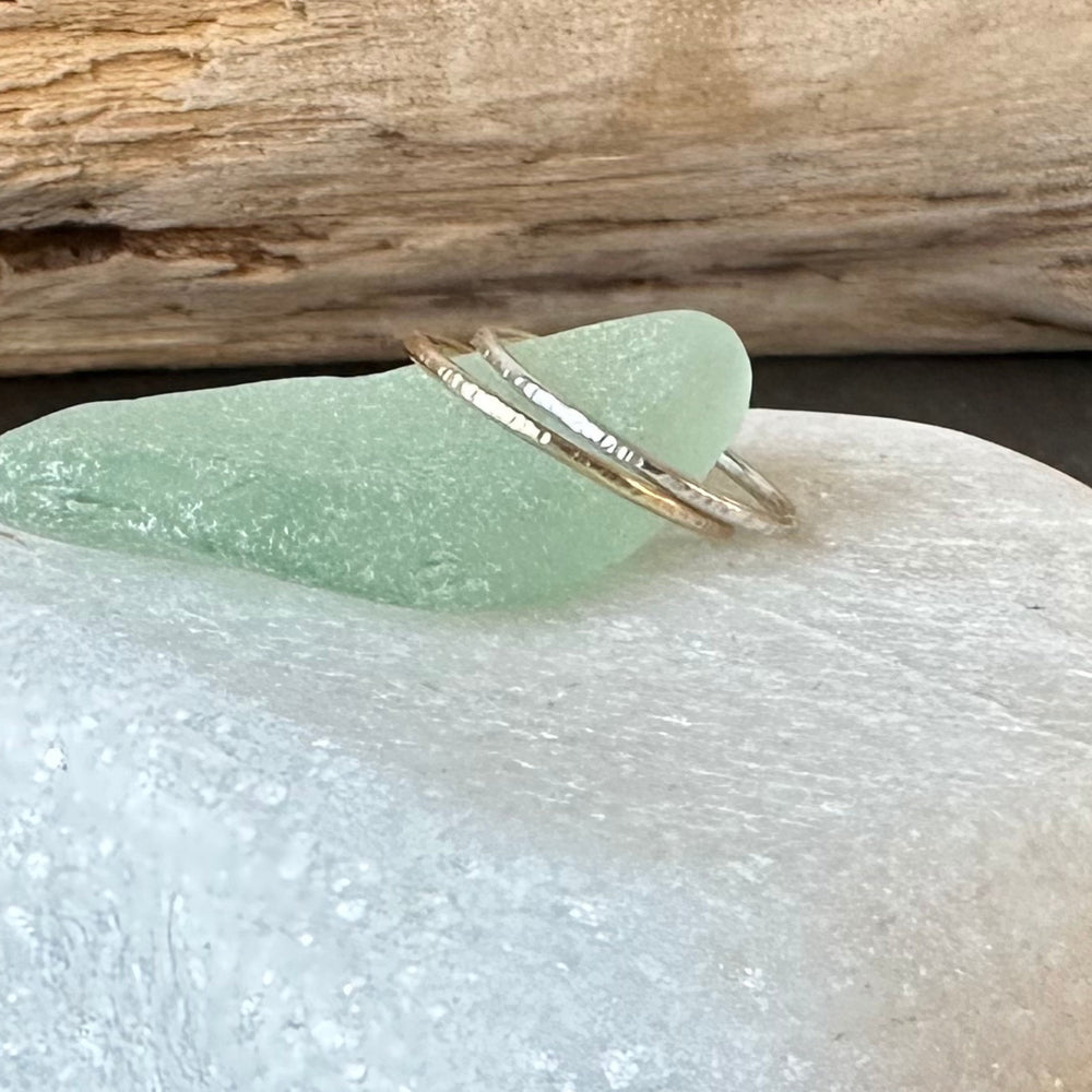
                  
                    Solid 9ct Gold and 925 Sterling Silver Ring Set, 1.2mm, 1.5mm, 1.8mm, Hallmarked Gold and Silver Hammered Ring Set of Two
                  
                