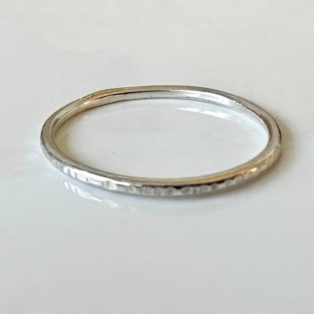 
                  
                    Solid 9ct Gold and 925 Sterling Silver Ring Set, 1.2mm, 1.5mm, 1.8mm, Hallmarked Gold and Silver Hammered Ring Set of Two
                  
                