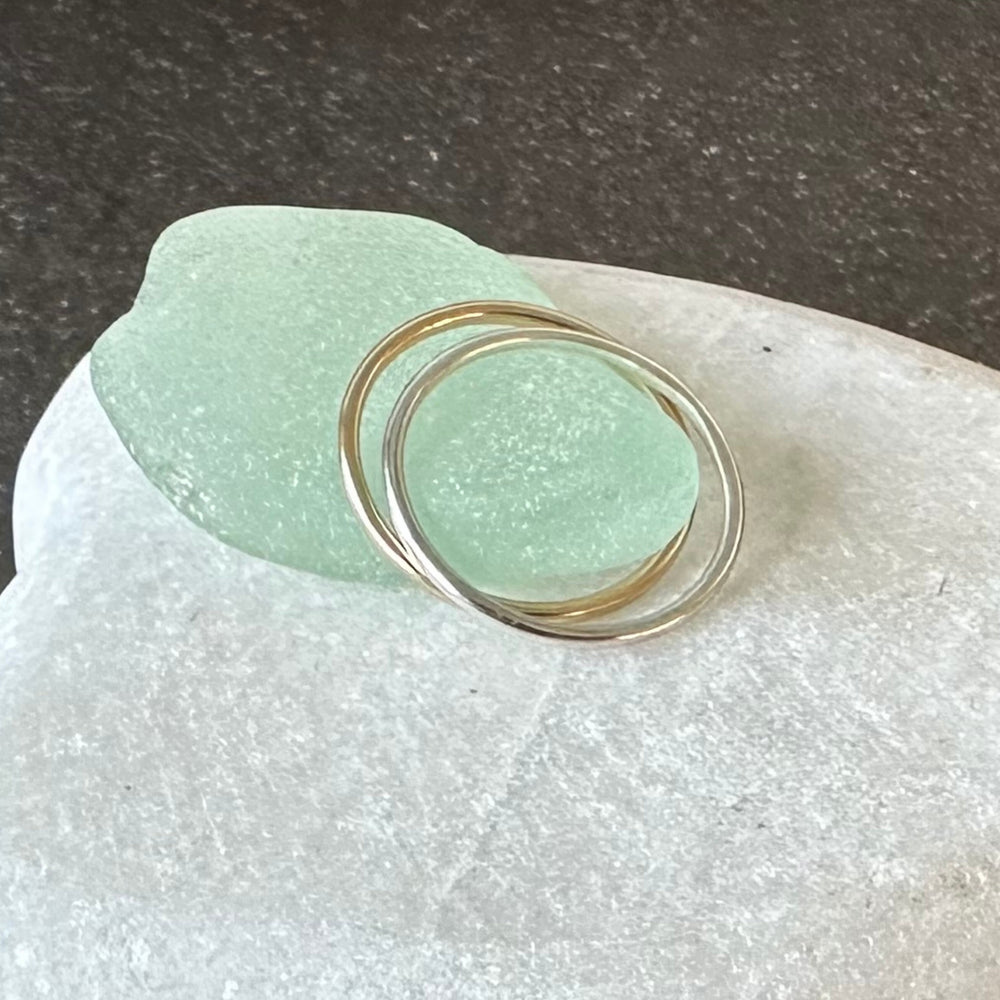 Solid 9ct Gold and 925 Sterling Silver Ring Set, Hallmarked 1.2mm, 1.5mm, 1.8mm Gold and Silver Plain Ring Band Set of Two