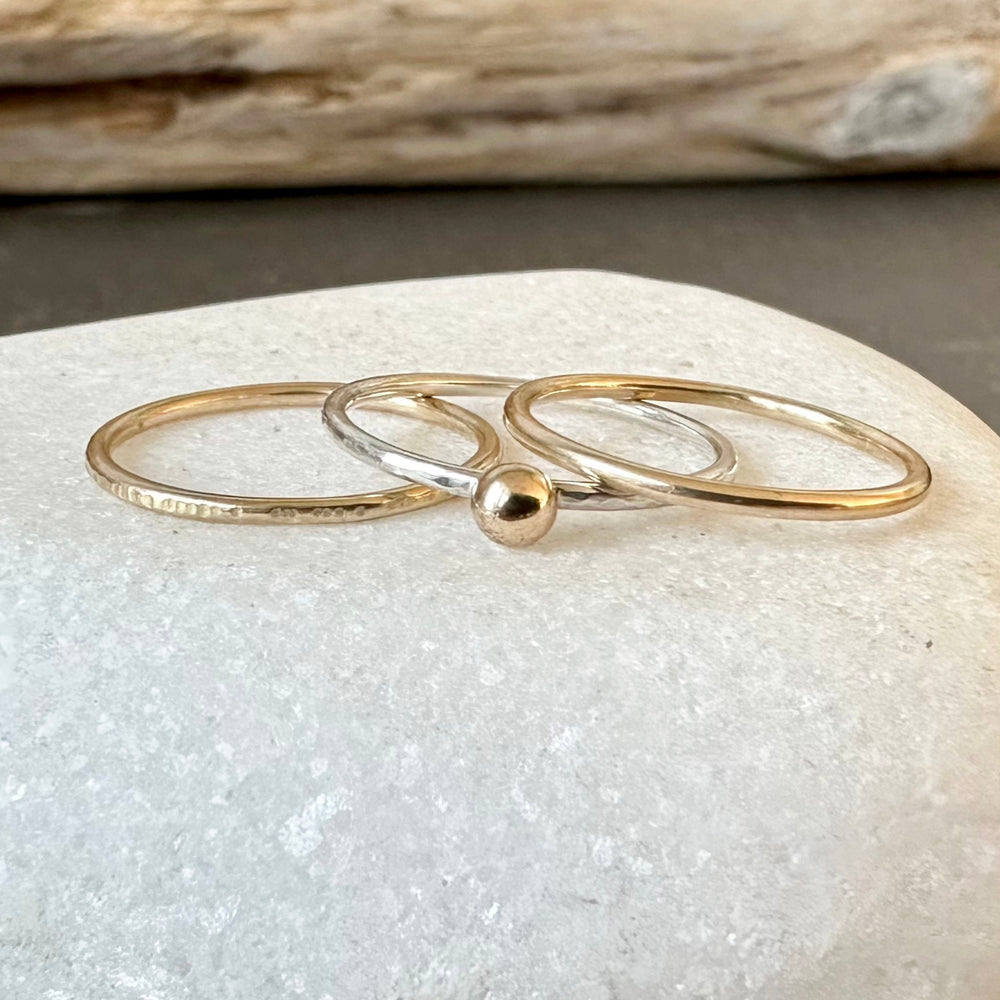 
                  
                    9ct Gold Nugget Stacking Ring Set, 925 Sterling Silver Nugget Stacking Rings, 9ct Gold and Sterling Silver 1.2mm Skinny Minimalist Ring Band
                  
                