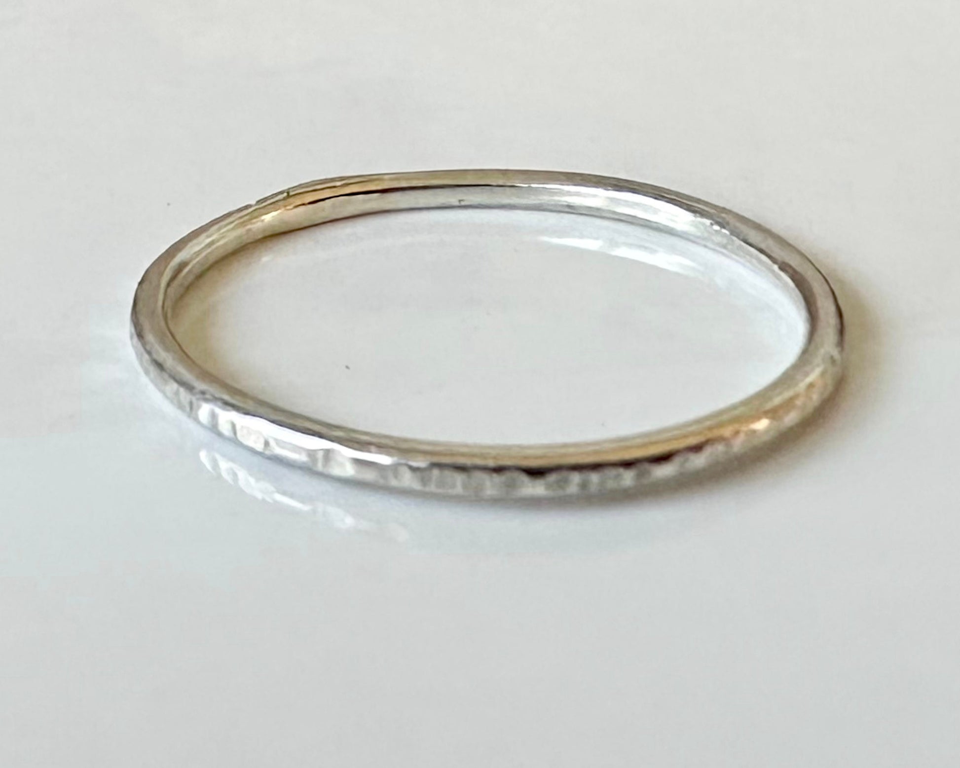 9ct Gold and 925 Sterling Silver Ring Set, 1.2mm Ring Bands Gold and Silver Ring Set of Four, Hammered Ring, Plain Ring, Thin Stacking Rings