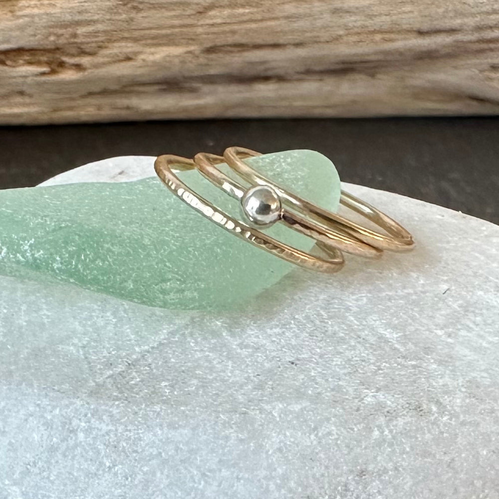 9ct Gold Stacking Ring Set, 925 Sterling Silver Nugget Stacking Rings, 9ct Gold and Sterling Silver 1.2mm Skinny Minimalist Ring Set