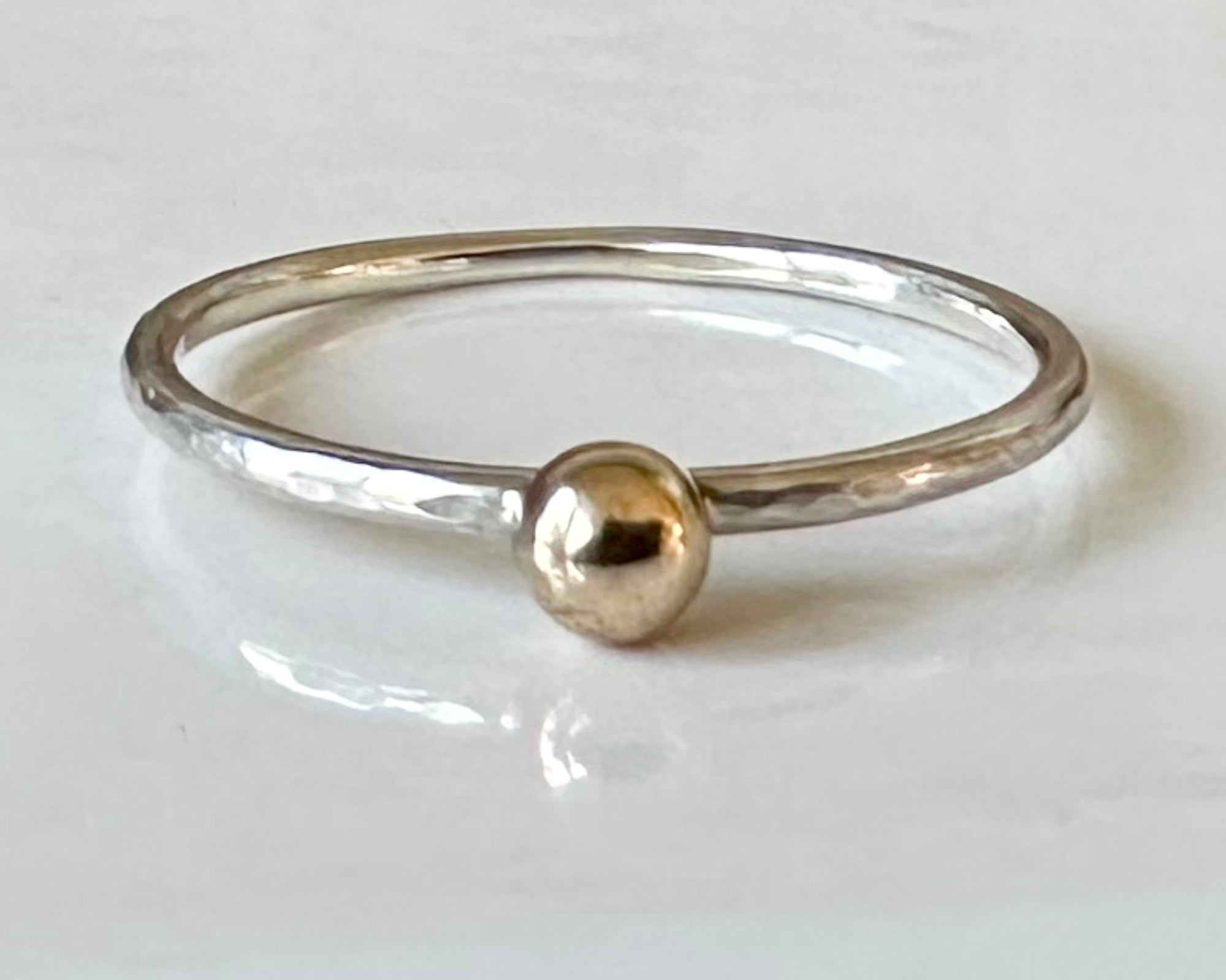 Gold Nugget on 1.2mm 925 sterling Silver Stacking Ring Set, Recycled Gold and Sterling Silver 1.2mm Skinny Minimalist Rings