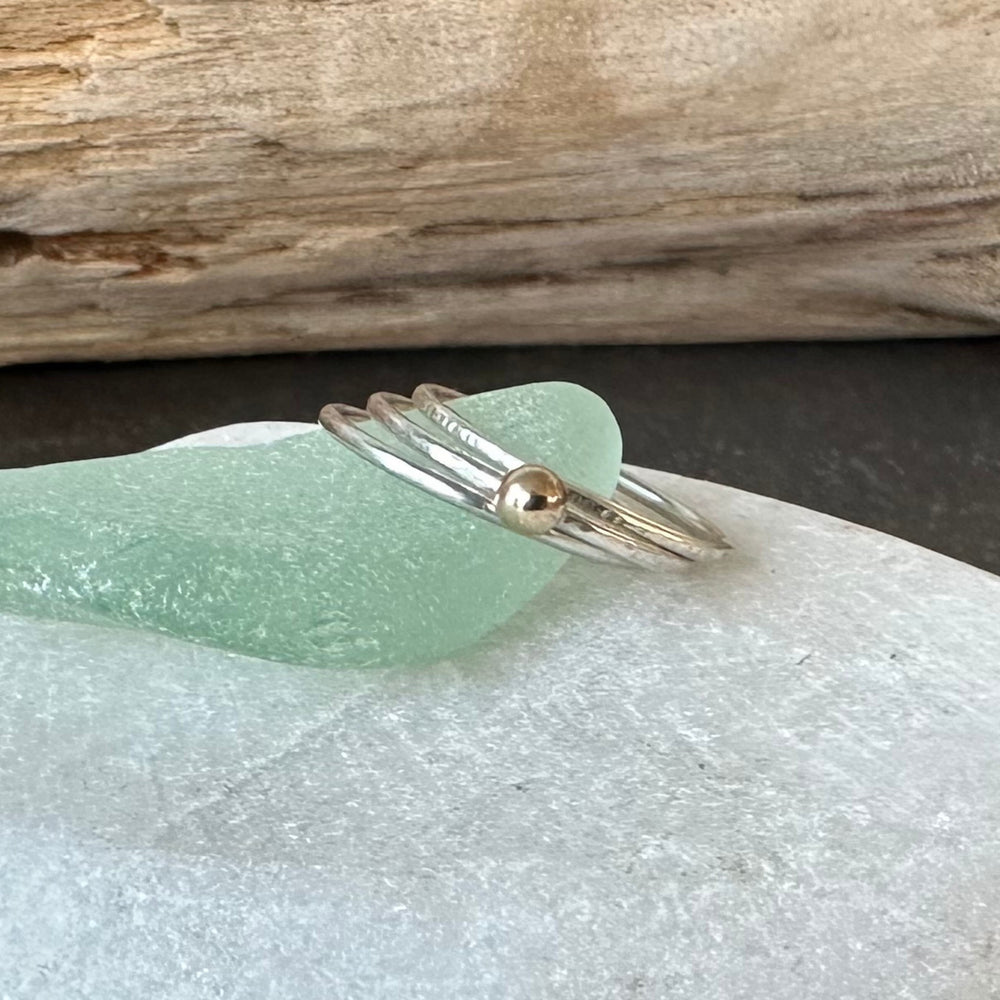 
                  
                    Gold Nugget on 1.2mm 925 sterling Silver Stacking Ring Set, Recycled Gold and Sterling Silver 1.2mm Skinny Minimalist Rings
                  
                