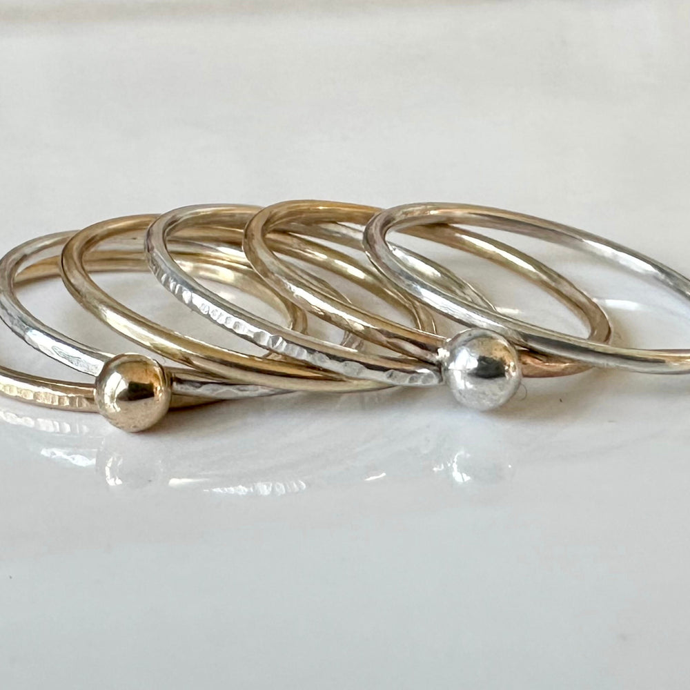 Set of Six Gold and Silver Skinny Stacking Rings, 9ct Gold, 925 Sterling Silver, Nugget Rings, Pebble Rings, Stacking Ring Set