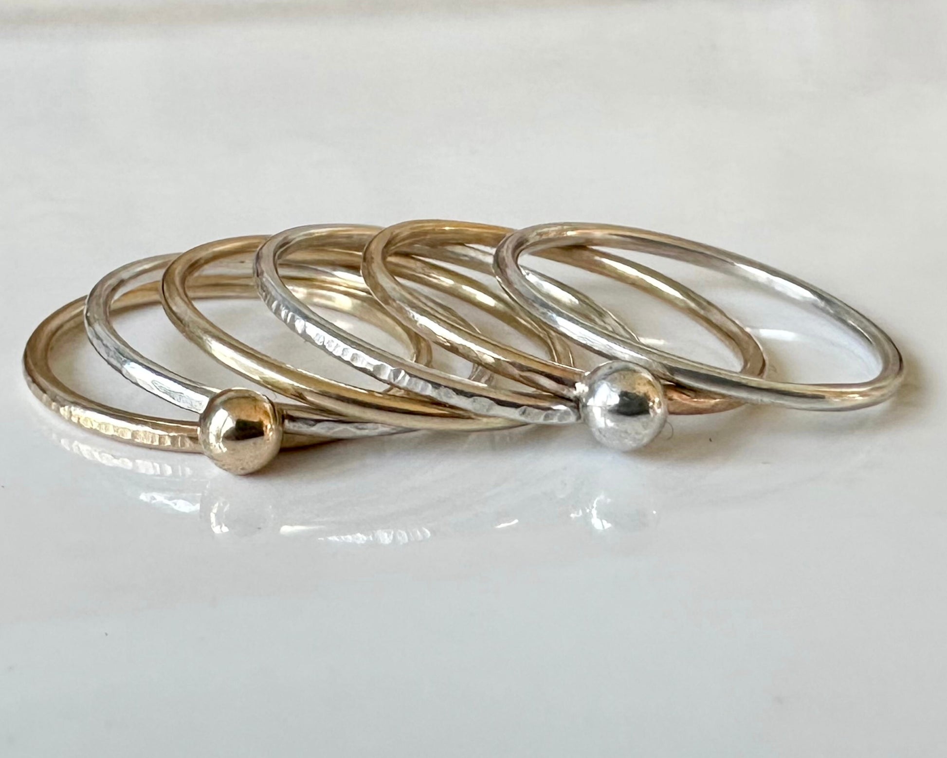 Set of Six Gold and Silver Skinny Stacking Rings, 9ct Gold, 925 Sterling Silver, Nugget Rings, Pebble Rings, Stacking Ring Set