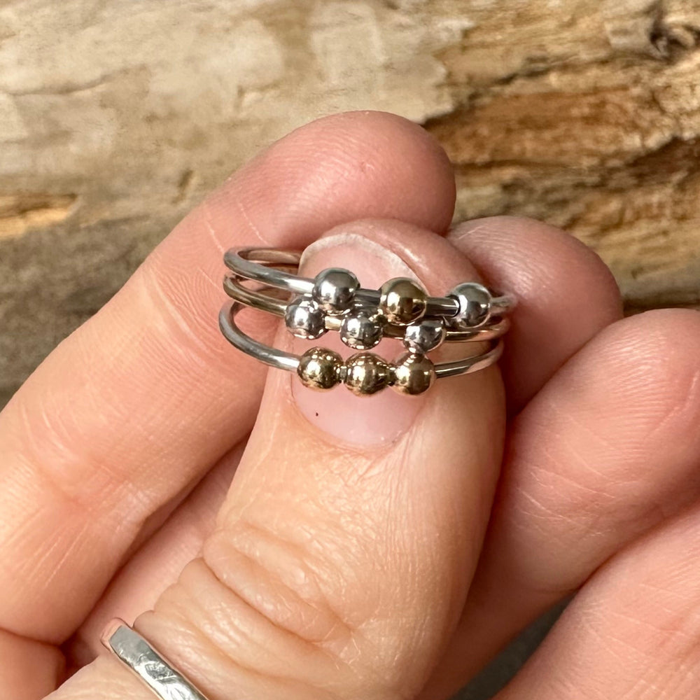 
                  
                    Fidget Ring Handmade from 925 Sterling Silver and 9ct Gold Beads, Gold and Silver Stackable Ring Band, Anxiety Ring, Spinner Ring
                  
                