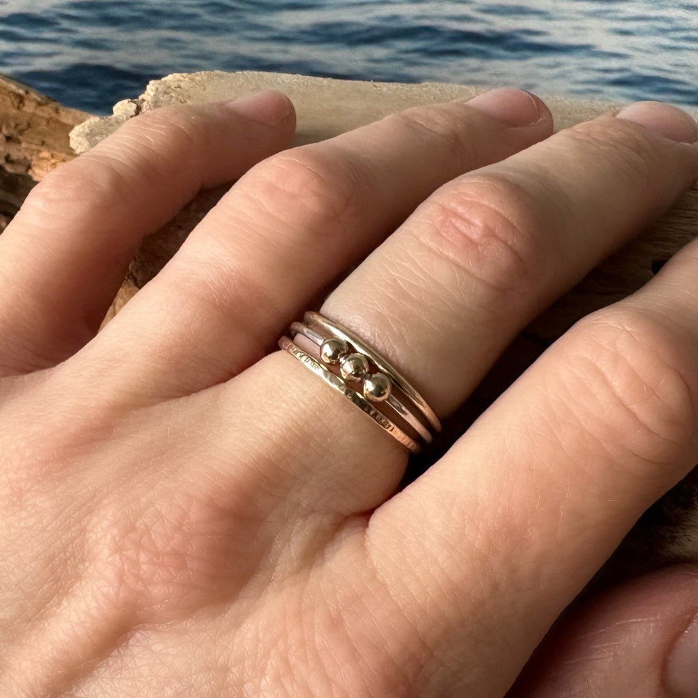 
                  
                    Fidget Ring Handmade from 925 Sterling Silver and 9ct Gold Beads, Gold and Silver Stackable Ring Band, Anxiety Ring, Spinner Ring
                  
                