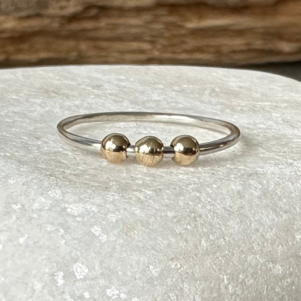 
                  
                    Fidget Ring Handmade from 925 Sterling Silver and 9ct Gold Beads, Gold and Silver Stackable Ring Band, Anxiety Ring, Spinner Ring
                  
                