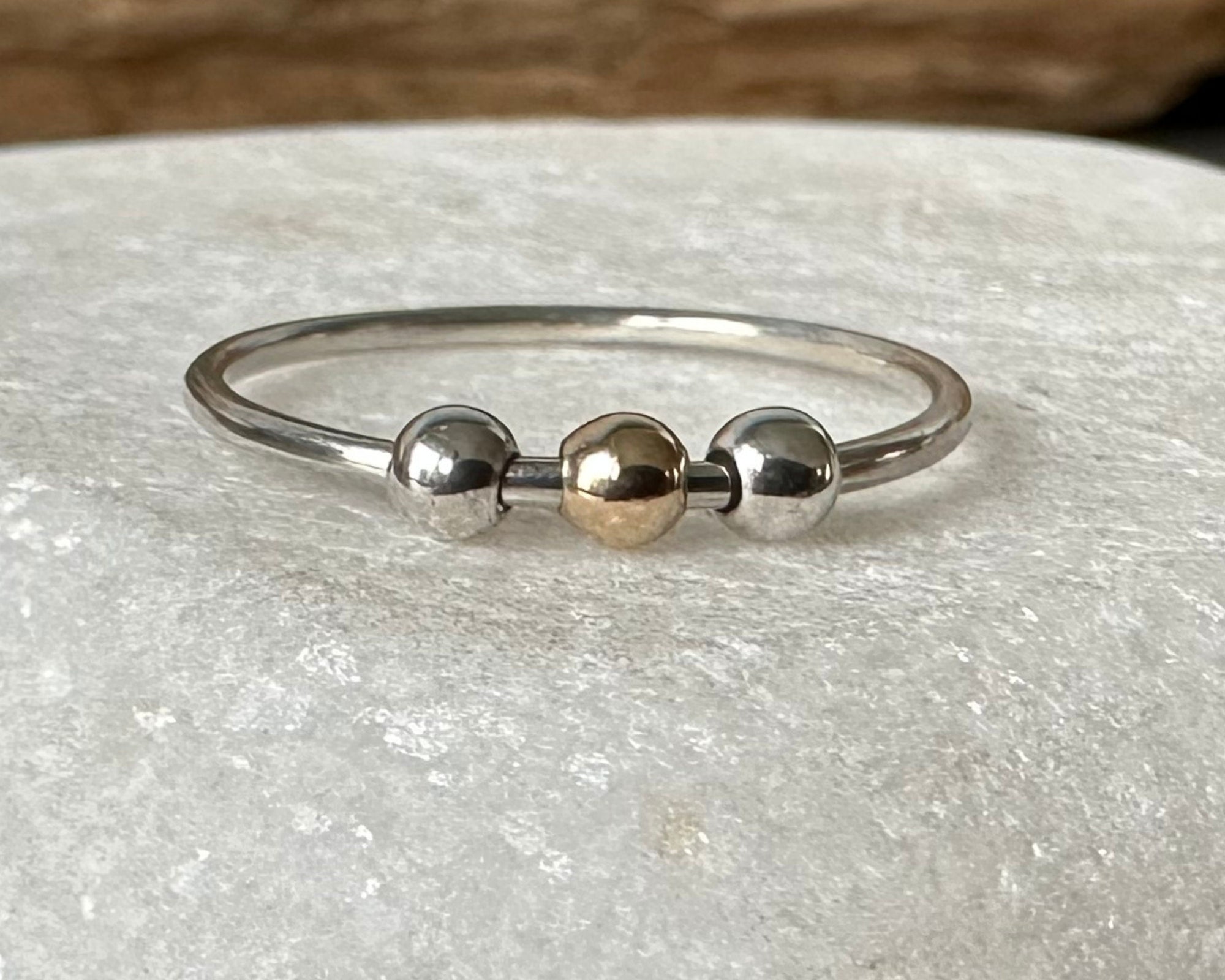 Fidget Ring Handmade from 925 Sterling Silver and 9ct Gold and Silver Beads, Gold and Silver Stackable Ring Band, Anxiety Ring, Spinner Ring