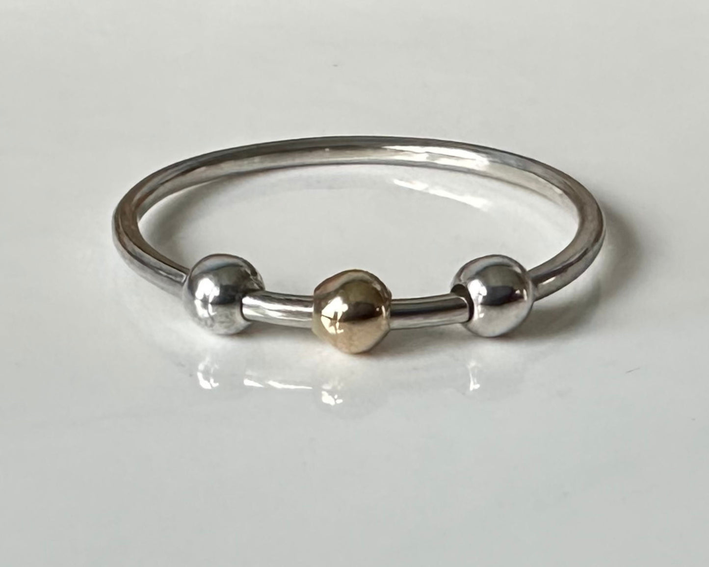 Fidget Ring Handmade from 925 Sterling Silver and 9ct Gold and Silver Beads, Gold and Silver Stackable Ring Band, Anxiety Ring, Spinner Ring