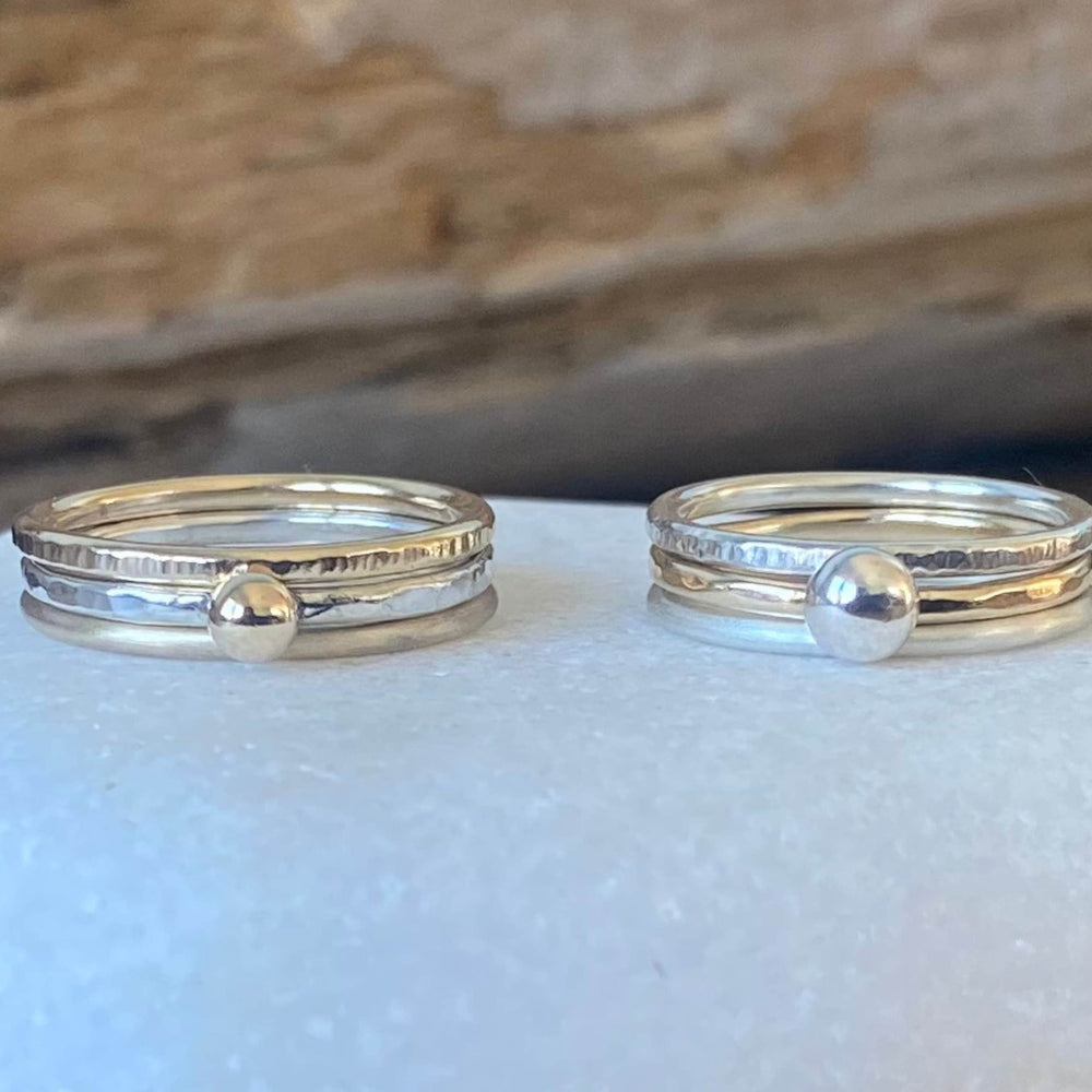 9ct Gold Nugget Stacking Ring Set, 925 Sterling Silver Nugget Stacking Rings, 9ct Gold and Sterling Silver 1.2mm Skinny Minimalist Ring Band