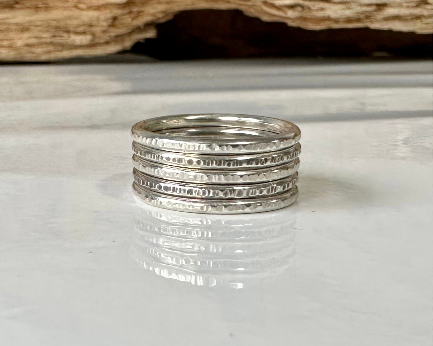 Set of three Oxodised 1.8mm 925 Sterling Silver Stacking Rings, Ripple Hammered Effect Minimalist Ring Band, Handmade Rustic Stacking Ring