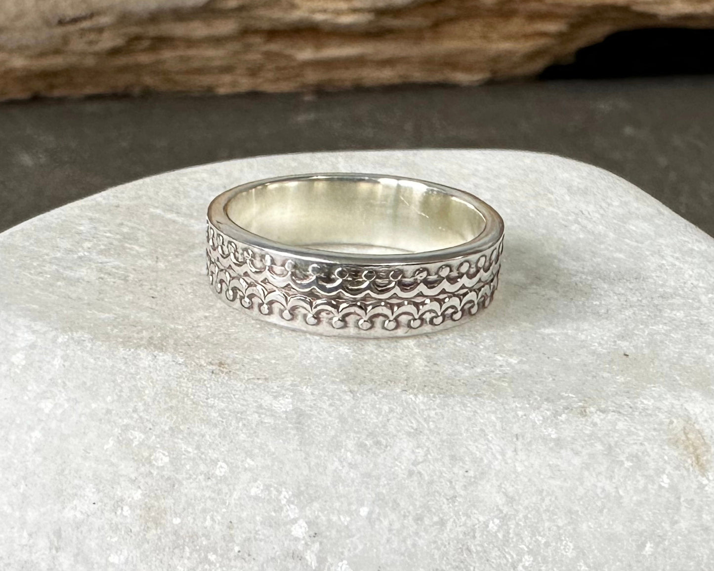 925 Sterling Silver Moon Pattern Chunky Ring Band, Minimalist Ring, Rustic, Antique Silver, Patterned Thumb Ring