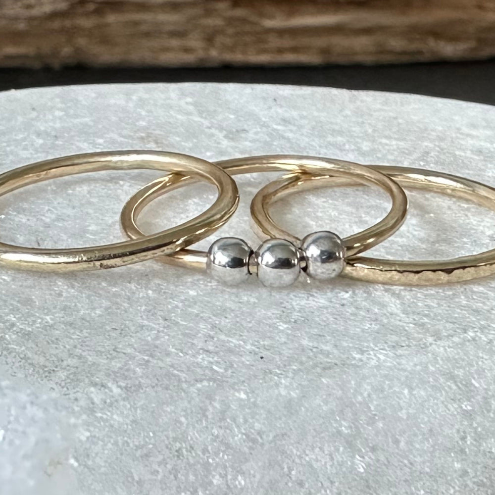 
                  
                    Fidget Ring Handmade from 9ct Gold and Sterling Silver Beads, 1.2mm Gold Stackable Ring Band, Anxiety Ring, Spinner Ring
                  
                
