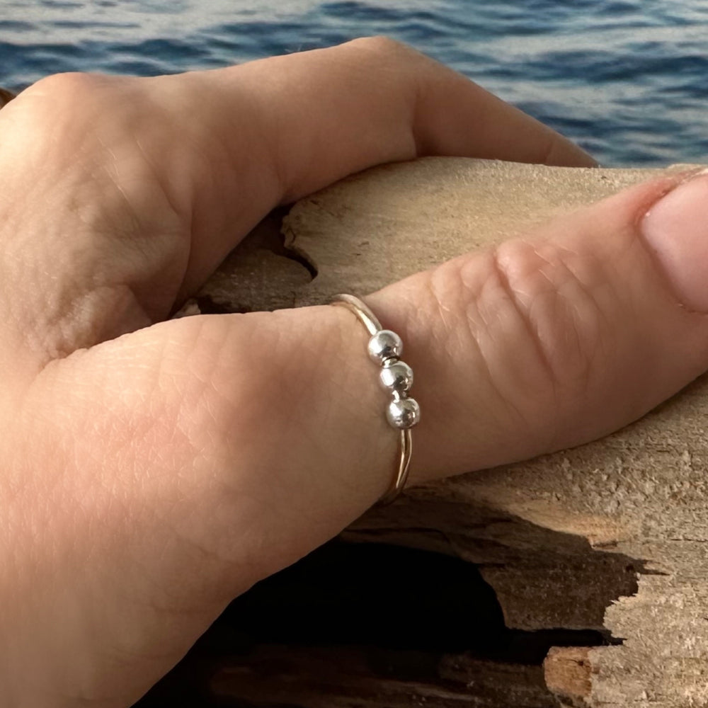 
                  
                    Fidget Ring Handmade from 9ct Gold and Sterling Silver Beads, 1.2mm Gold Stackable Ring Band, Anxiety Ring, Spinner Ring
                  
                