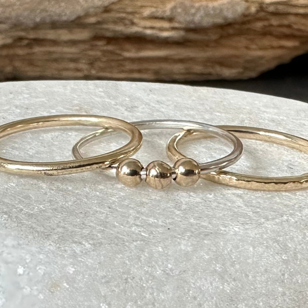 
                  
                    Fidget Ring Handmade from 925 Sterling Silver and 9ct Gold Beads, Gold and Silver Stackable Ring Band, Anxiety Ring, Spinner Ring
                  
                