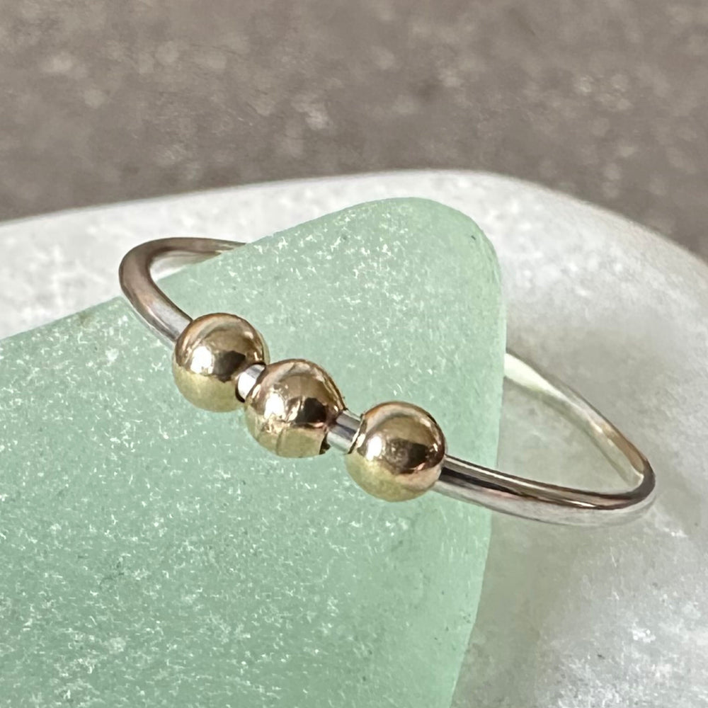 
                  
                    Fidget Ring Handmade from 925 Sterling Silver and 9ct Gold Beads, Gold and Silver Stackable Ring Band, Anxiety Ring, Spinner Ring
                  
                