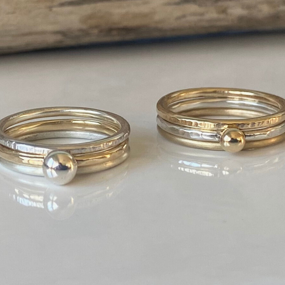 
                  
                    9ct Gold Nugget Stacking Ring Set, 925 Sterling Silver Nugget Stacking Rings, 9ct Gold and Sterling Silver 1.2mm Skinny Minimalist Ring Band
                  
                