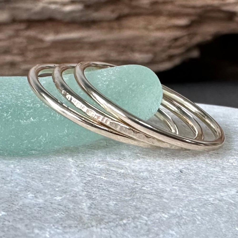 Solid 9ct Gold Stack of Three Stacking Rings, Hallmarked Gold Stacking Ring Set, Two Plain and Shiny and One Ripple Hammered Pattern