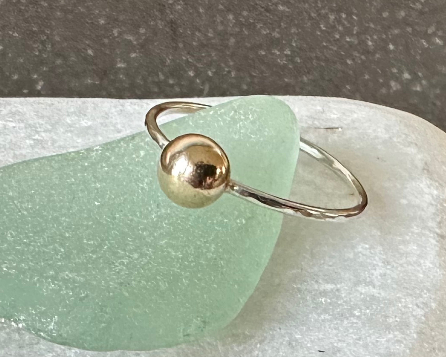 Large Solid 9ct Yellow Gold Nugget, Rose Gold Nugget, on a Hallmarked 1.2mm 925 Sterling Silver Ring, Hammered Ring Band, Stacking Ring