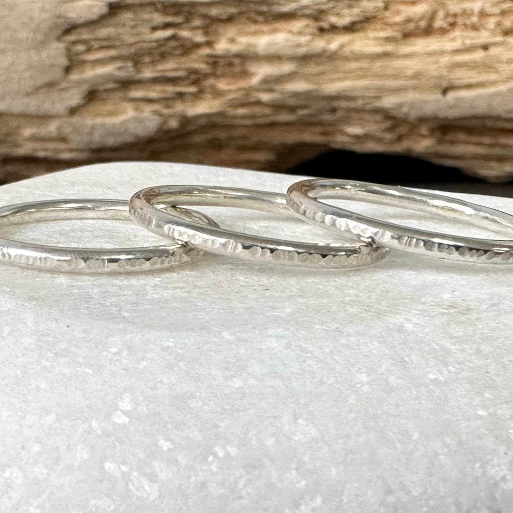 Set of three Shiny 1.8mm 925 Sterling Silver Stacking Rings, Ripple Hammered Effect Minimalist Ring Band, Handmade Stacking Ring