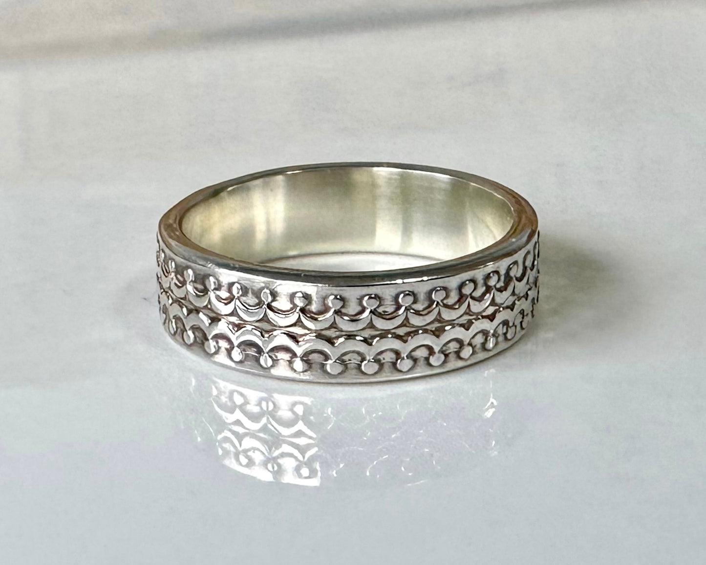 925 Sterling Silver Moon Pattern Chunky Ring Band, Minimalist Ring, Rustic, Antique Silver, Patterned Thumb Ring