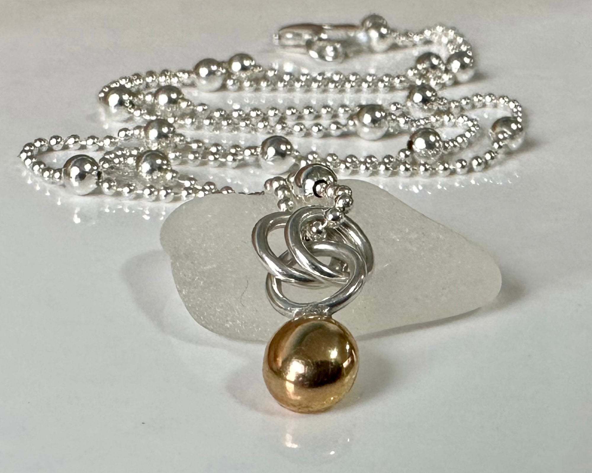 9ct Gold Nugget Pendant, Freeform Gold and Sterling Silver Necklace, Handmade Gold Ball Pendant, Solid Gold Blob, Bridesmaid Gift