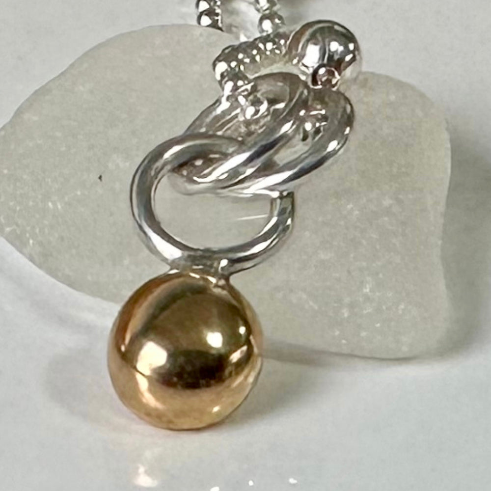 9ct Gold Nugget Pendant, Freeform Gold and Sterling Silver Necklace, Handmade Gold Ball Pendant, Solid Gold Blob, Bridesmaid Gift