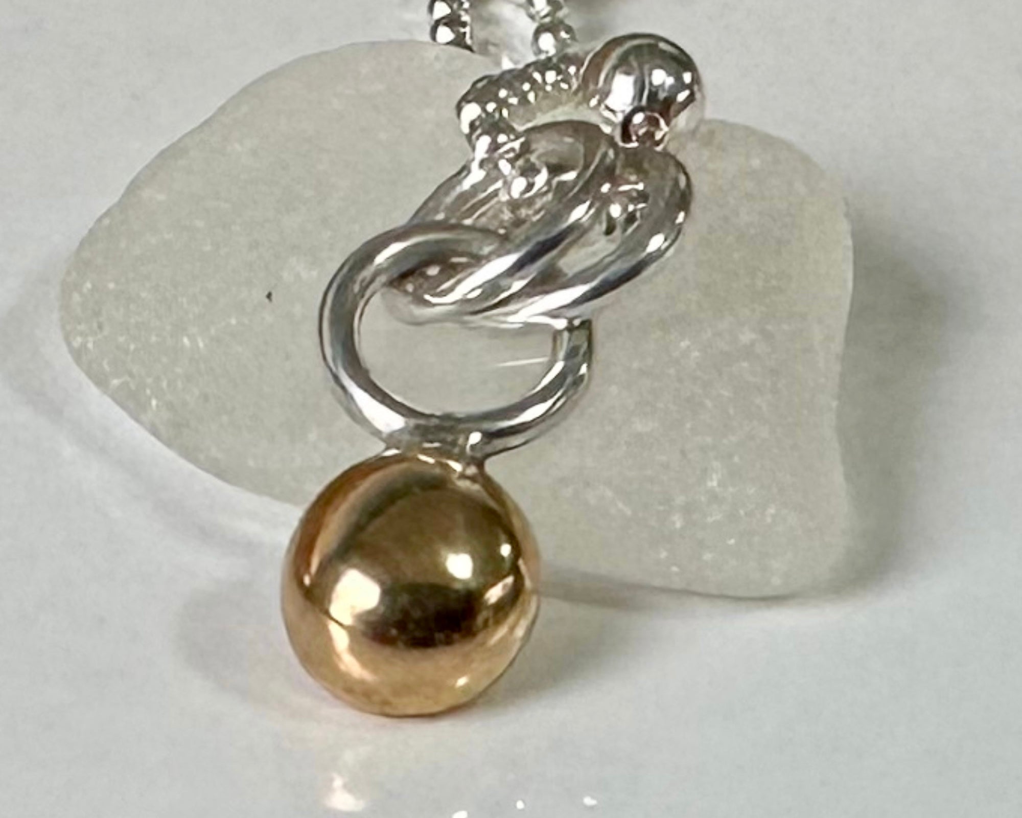 9ct Gold Nugget Pendant, Freeform Gold and Sterling Silver Necklace, Handmade Gold Ball Pendant, Solid Gold Blob, Bridesmaid Gift