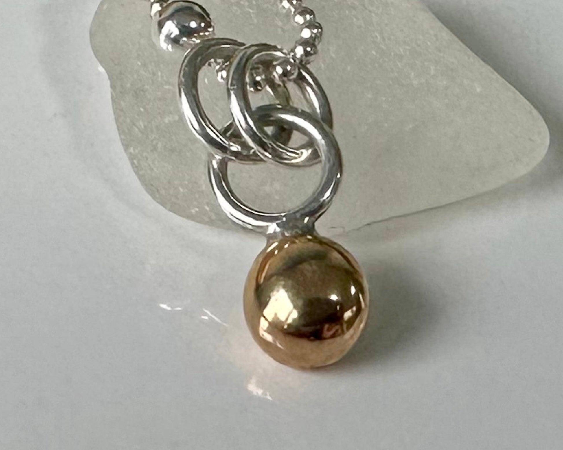 9ct Gold Nugget Pendant, Freeform Gold and Sterling Silver Necklace, Handmade Gold Ball Pendant, Solid Gold Blob, Bridesmaid Gift