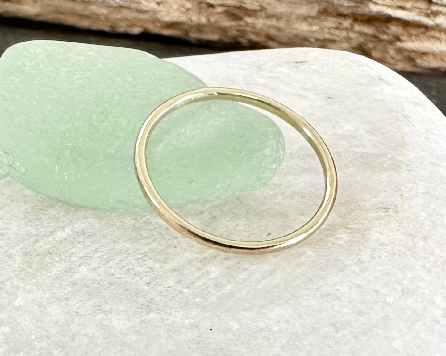 Skinny 1.2mm 9ct Gold Ring, Facet Hammered Effect Minimalist Ring Band, Hadmade Gold Stackable Ring, Wedding Ring