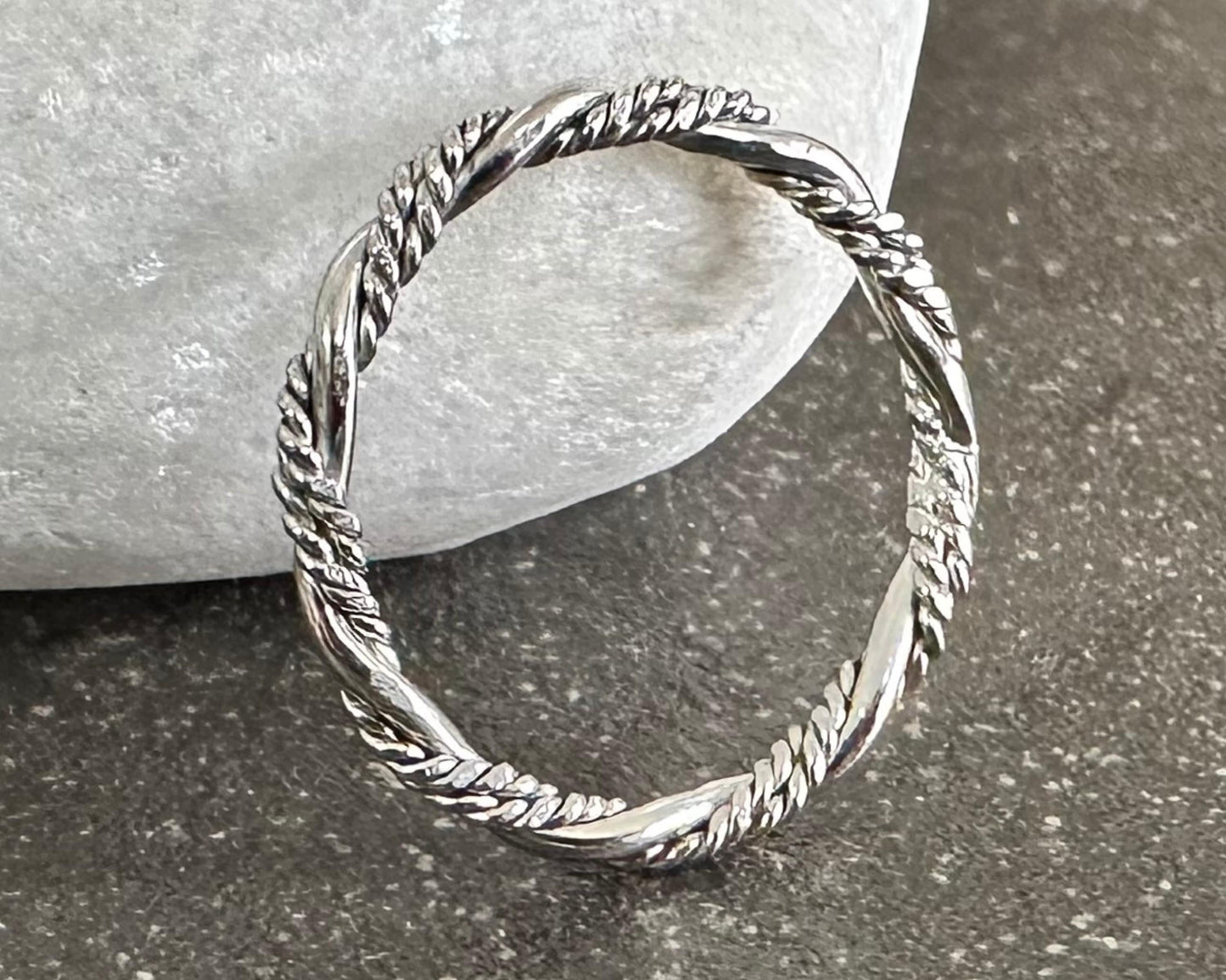 925 Sterling Silver Triple Layer Twisted 2.3mm Statement Ring Band, Rustic Patterned Stacking Ring, Eternity Ring, a Wedding Band