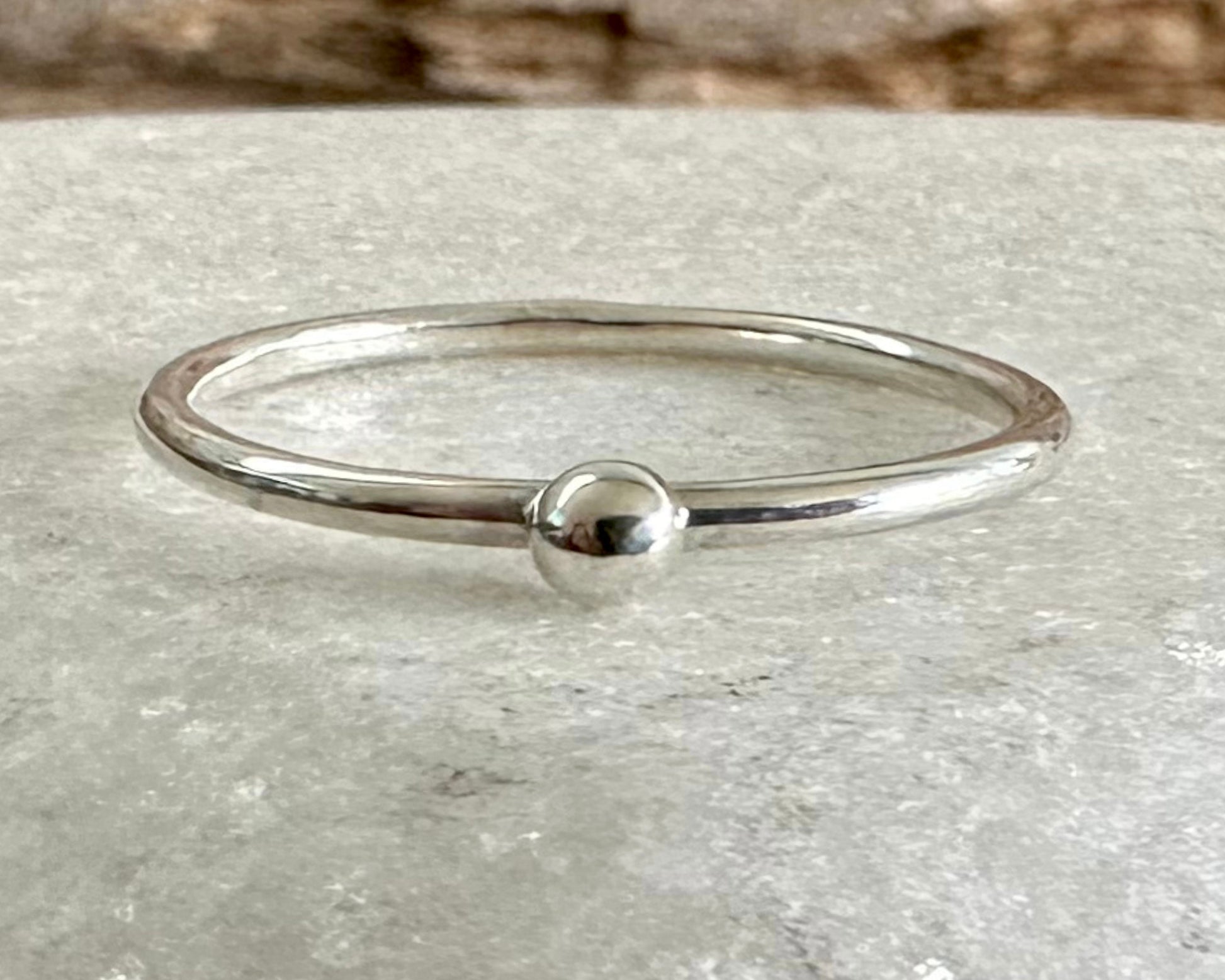 Solid Sterling Silver Dot on 1.3mm 925 Sterling Silver Ring Band, Pebble Ring, Recycled Nugget Stacking Ring