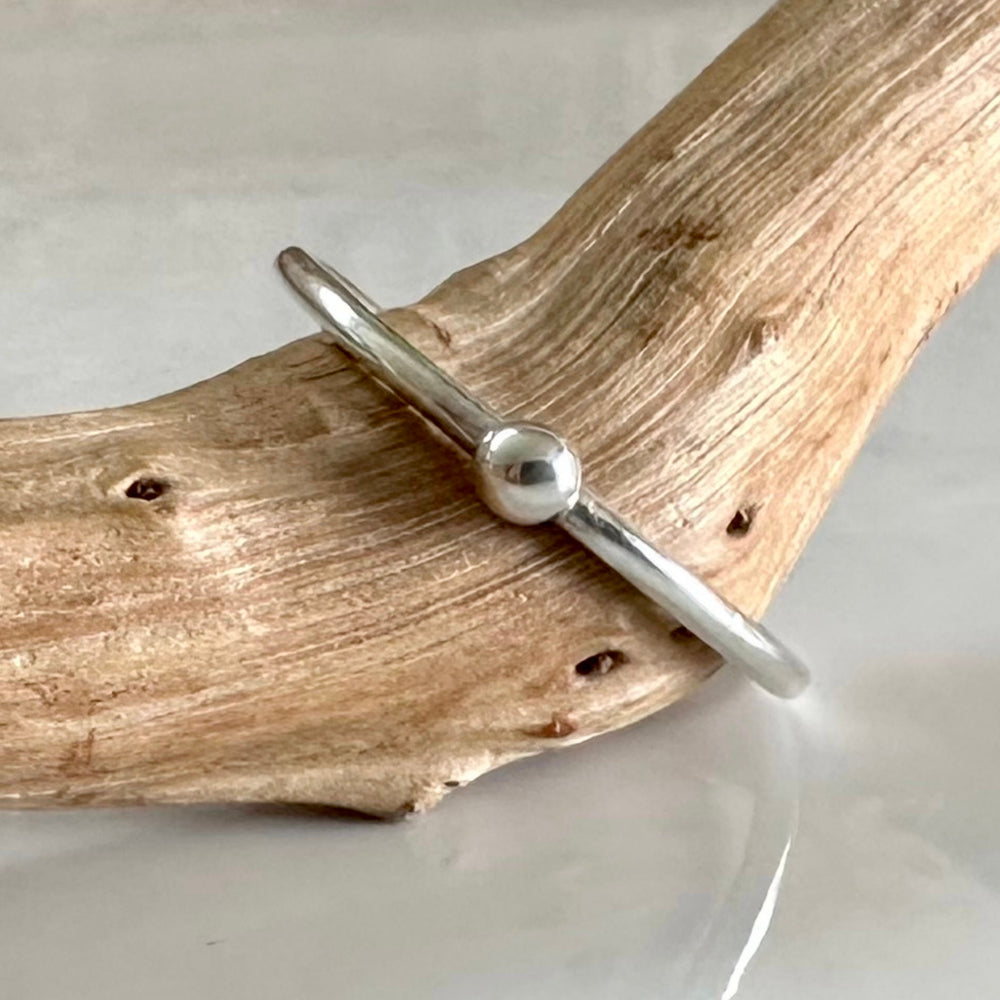 
                  
                    Solid Yellow Gold, Rose Gold or Silver Dot on 1.3mm 925 Sterling Silver Ring Band, Pebble Ring, Mixed Metal Recycled Stacking Ring.
                  
                