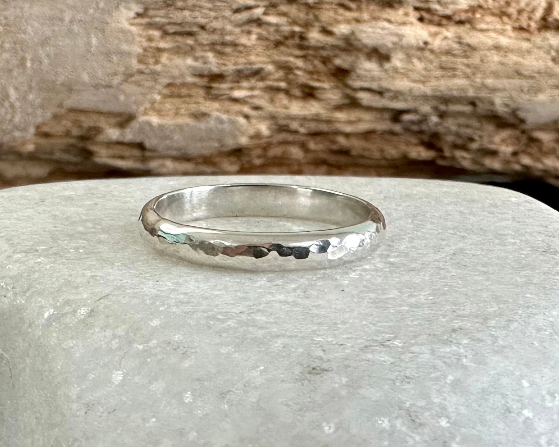 Chunky, Hammered Pattern, 3mm D shaped Ring Band, Textured 925 Sterling Silver Ring, Wedding Ring Band, Minimalist Ring, Thumb Ring