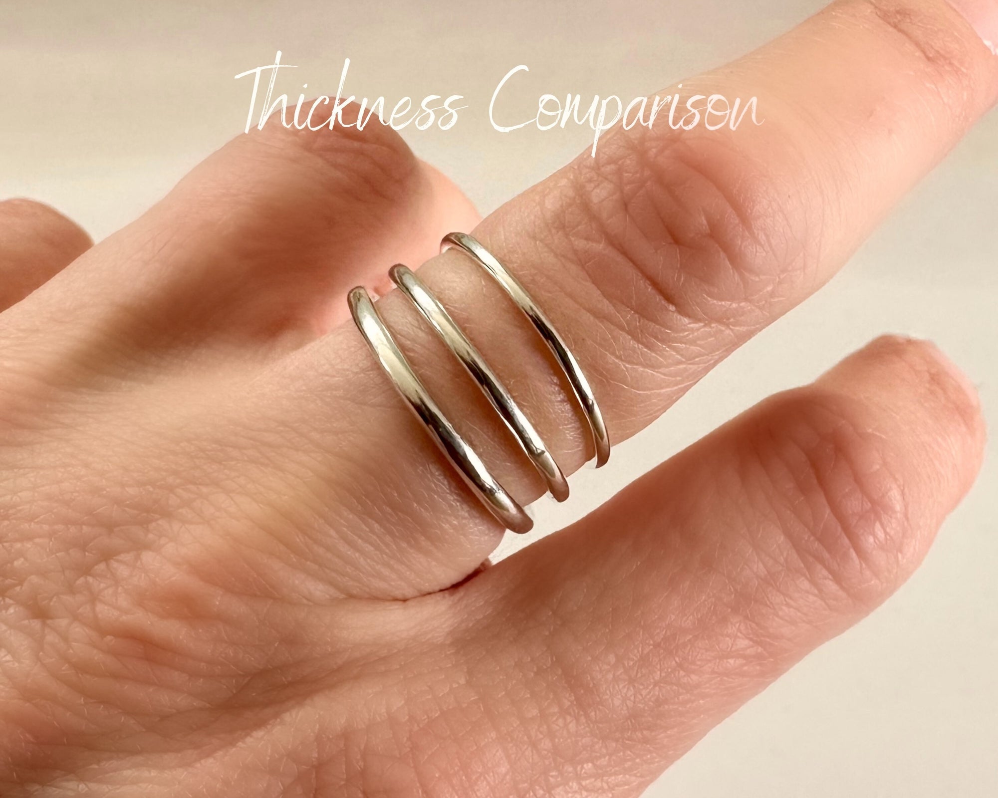 Solid 9ct Gold Stack of Three Stacking Rings, Hallmarked Gold Stacking Ring Set, Two Plain and Shiny and One Ripple Hammered Pattern