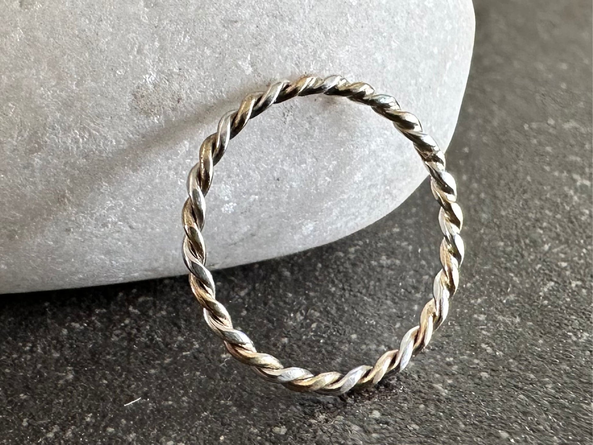 Solid 9ct Gold and Sterling Silver Ring, Mixed Metal Rope Ring, Twisted Ring, Handmade Precious Metal Stacking Ring.