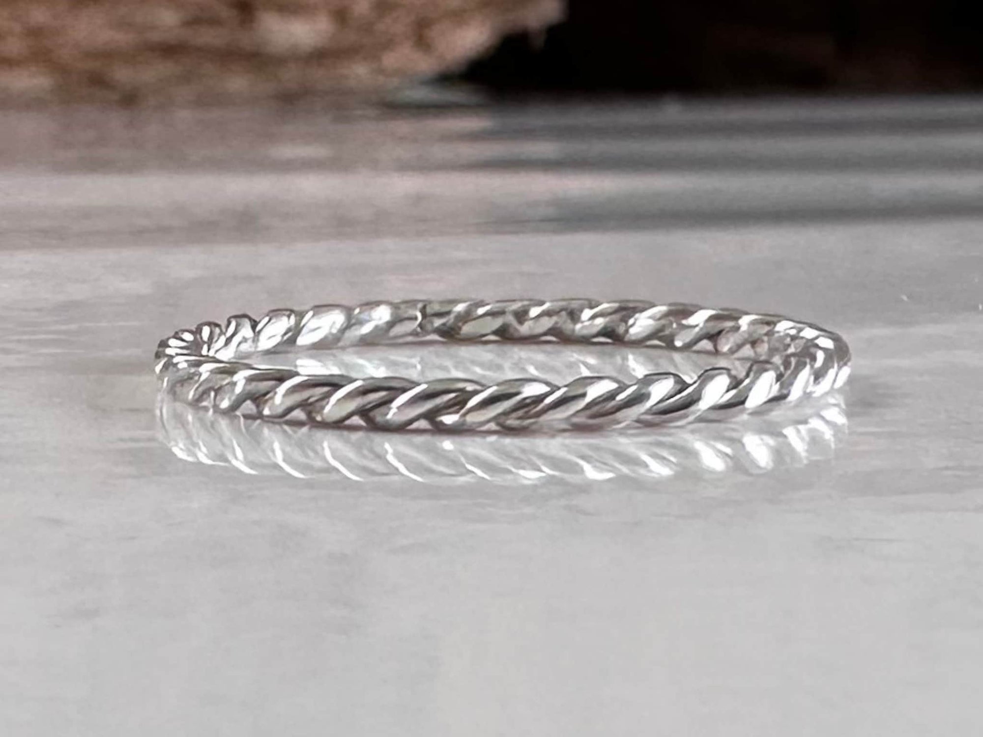 925 Sterling Silver Twisted  Ring Band, Handmade Minimalist Ring Band, 1.5mm Stacking Ring, Skinny Thumb Ring