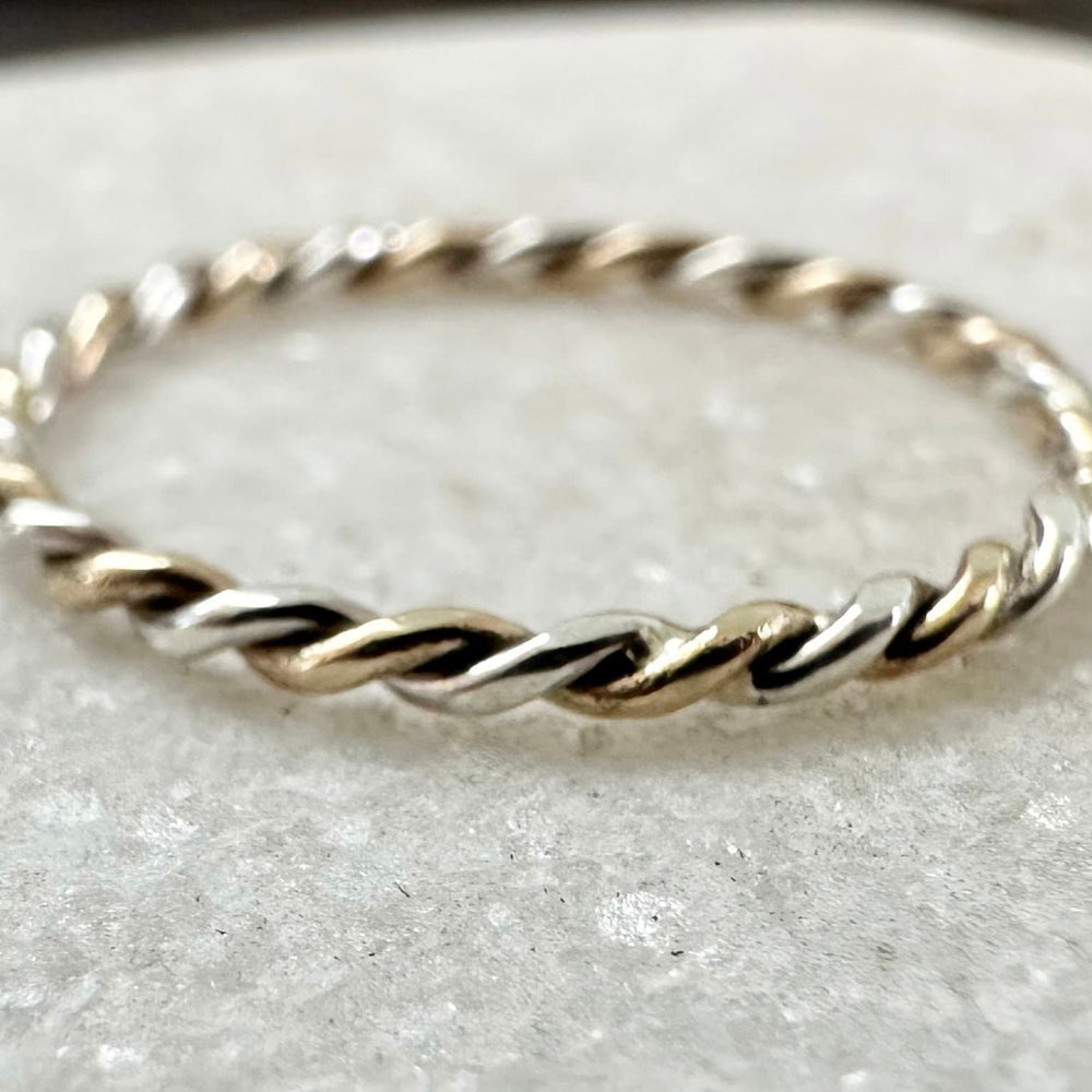 
                  
                    Solid 9ct Gold and Sterling Silver Ring, Mixed Metal Rope Ring, Twisted Ring, Handmade Precious Metal Stacking Ring.
                  
                