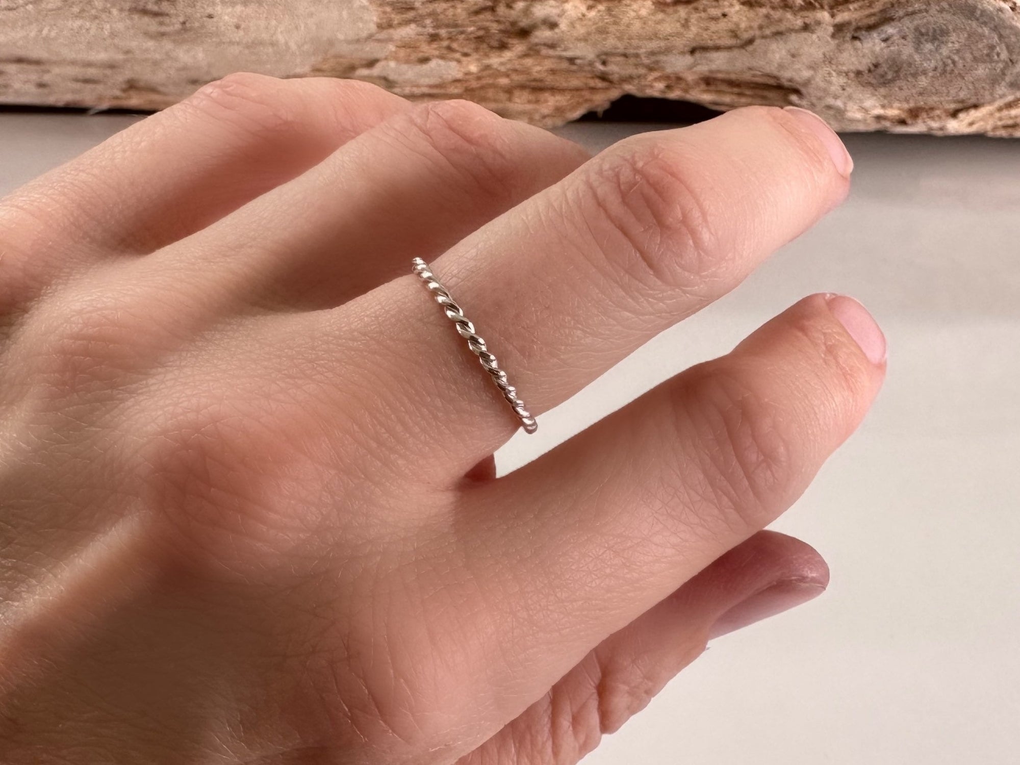 925 Sterling Silver Twisted  Ring Band, Handmade Minimalist Ring Band, 1.5mm Stacking Ring, Skinny Thumb Ring