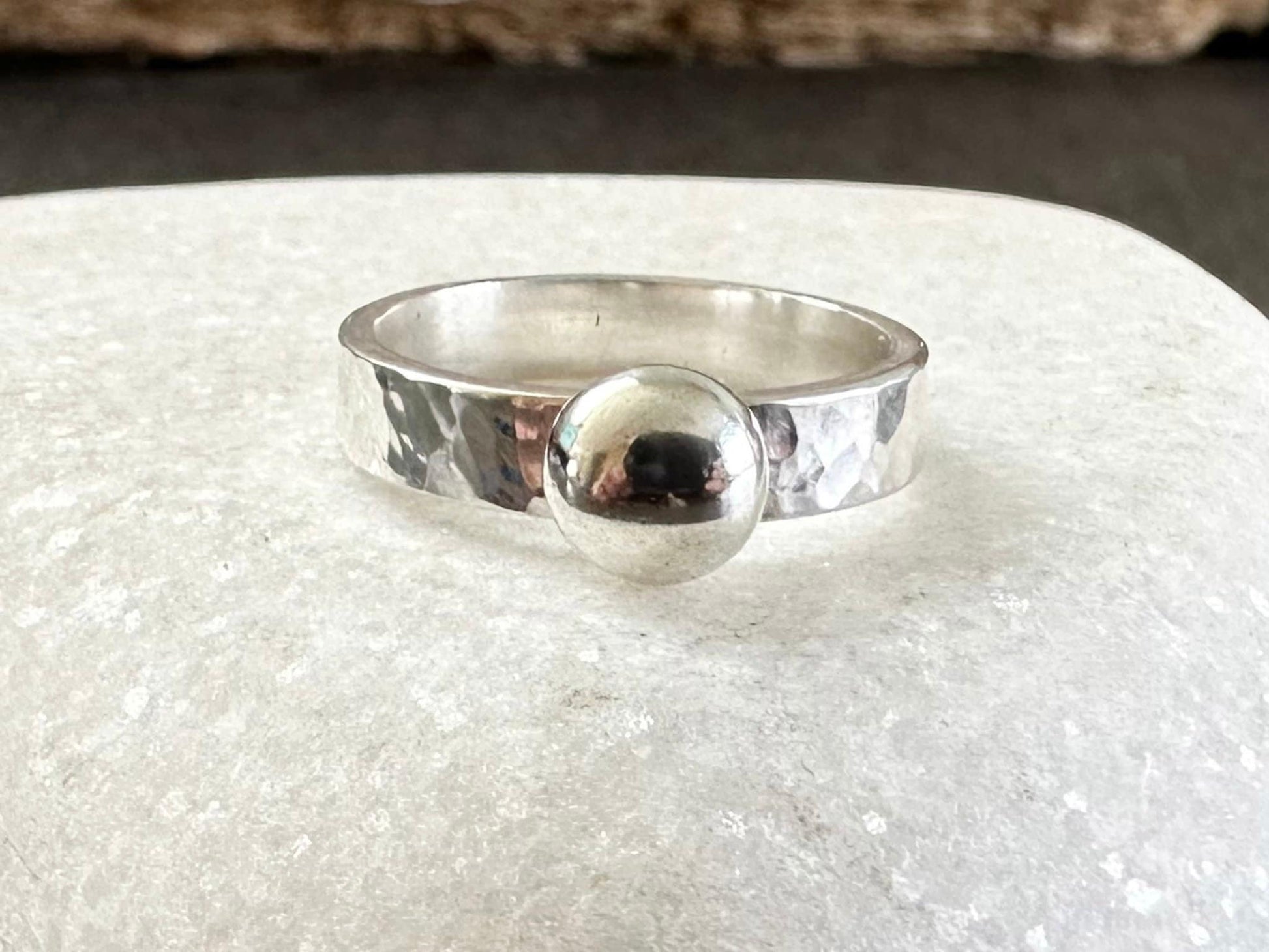 Chunky Nugget Ring, Hammered Pattern, 4mm flat Ring Band, Textured 925 Sterling Silver Ring, Pebble Ring, Minimalist Ring, Thumb Ring