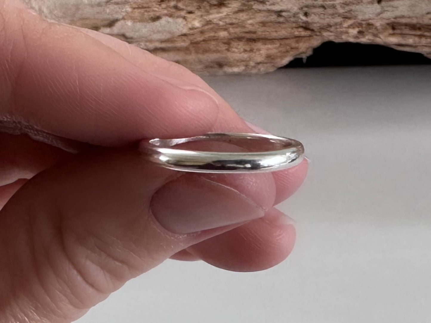 925 Sterling Silver Smooth and Shiny D Shaped Ring, Plain Minimalist Ring Band, Handmade Stacking Ring, Thumb Ring, Wedding Ring