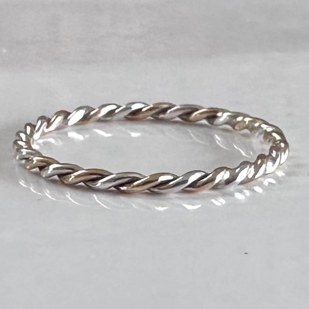 
                  
                    Solid 9ct Gold and Sterling Silver Ring, Mixed Metal Rope Ring, Twisted Ring, Handmade Precious Metal Stacking Ring.
                  
                