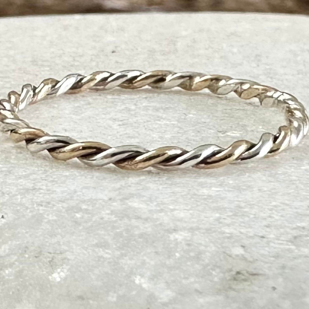 
                  
                    Solid 9ct Gold and Sterling Silver Ring, Mixed Metal Rope Ring, Twisted Ring, Handmade Precious Metal Stacking Ring.
                  
                