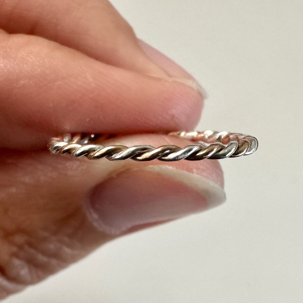 
                  
                    Solid 9ct Rose Gold and Sterling Silver Ring, Mixed Metal Rope Ring, Twisted Ring, Handmade Precious Metal Stacking Ring, Red Gold.
                  
                