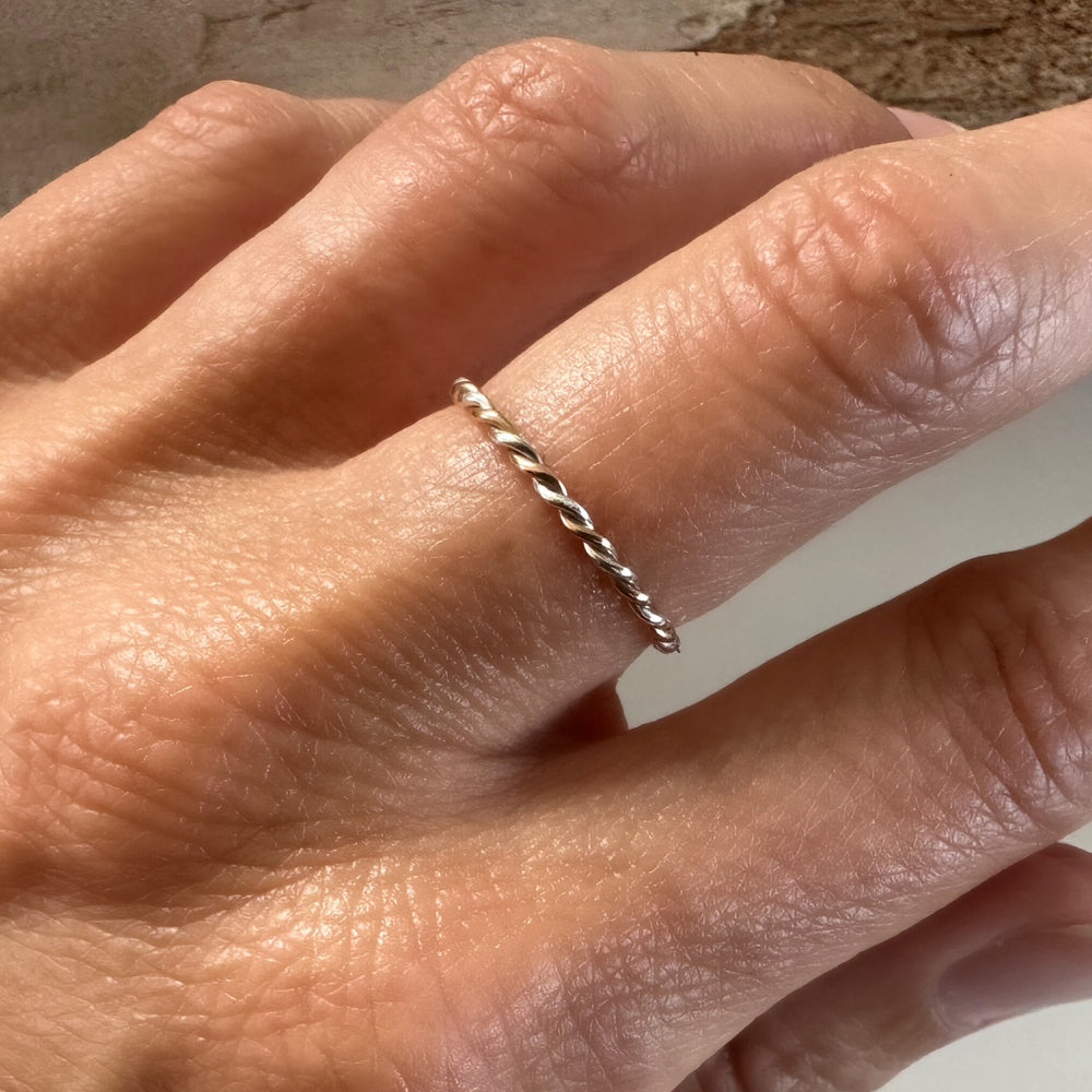 
                  
                    Solid 9ct Rose Gold and Sterling Silver Ring, Mixed Metal Rope Ring, Twisted Ring, Handmade Precious Metal Stacking Ring, Red Gold.
                  
                