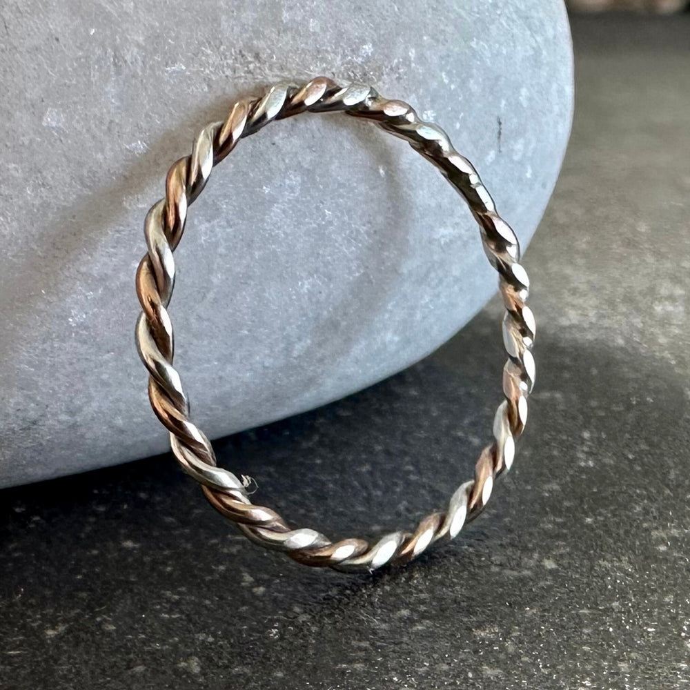 
                  
                    Solid 9ct Rose Gold and Sterling Silver Ring, Mixed Metal Rope Ring, Twisted Ring, Handmade Precious Metal Stacking Ring, Red Gold.
                  
                